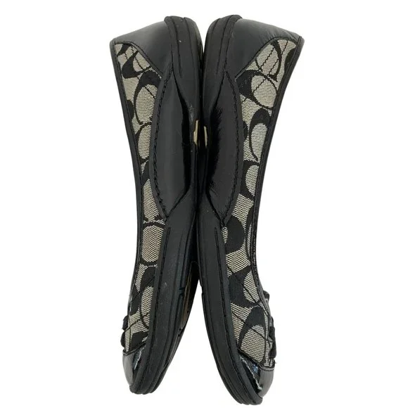 Womens 7.5 Coach Dannie Ballet Flats Shoes Monogram Patent Leather Black 6539 - Picture 8 of 16